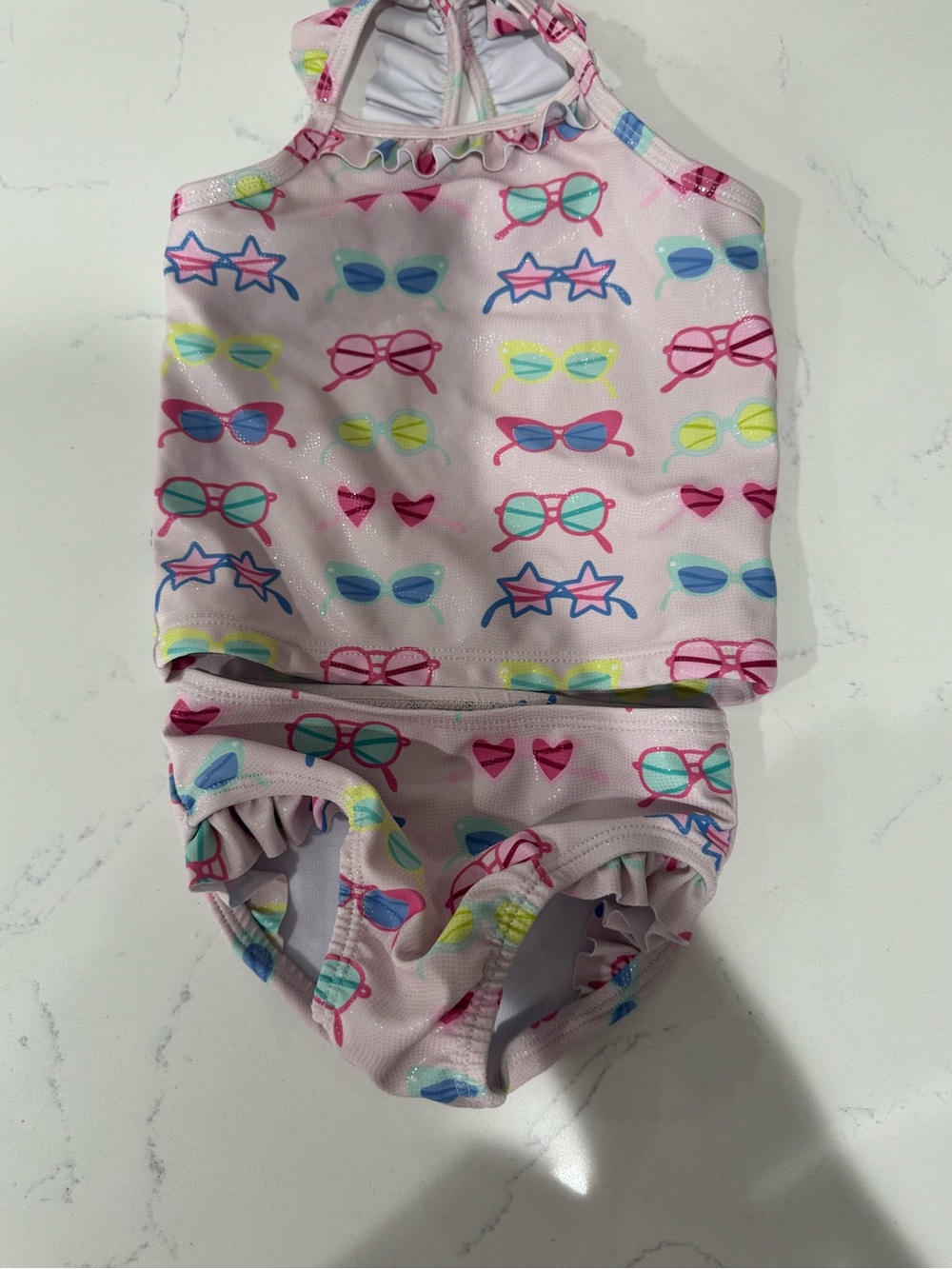 Andy & Evan Pink Sunglasses Print Two-Piece Girls Swim Set